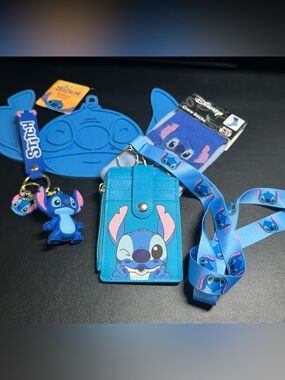 Disney Blue Stitch Bundle-Keychain/Bag Charm, Socks, Trivet & Lanyard card case